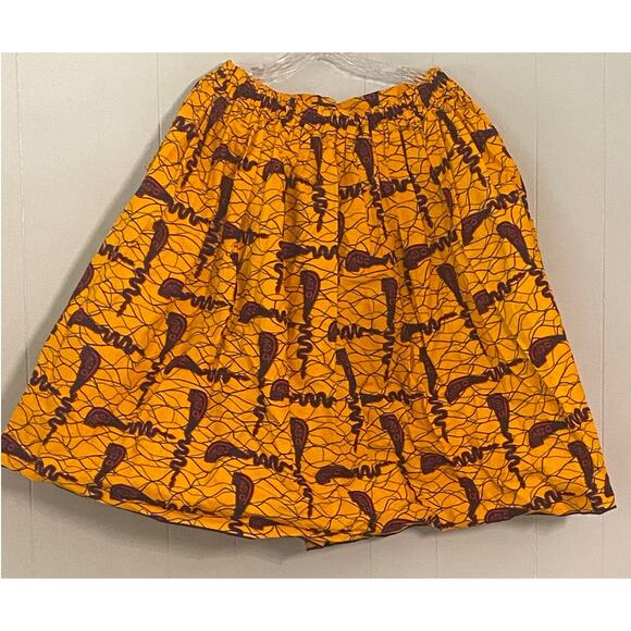 Öfuurë African Print Knee Length Skirt Yellow & Red Ankara High Waist Size L - Picture 1 of 5